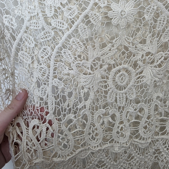 Cream Floral Crochet Beachy Coastal Festival Summer Casual Bohemian Shirt Sz S - Picture 3 of 6